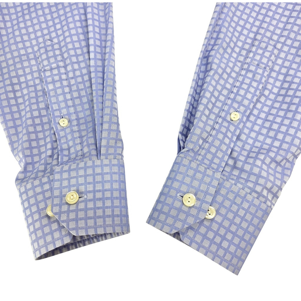 Quiet Luxury Eton Sweden Dress Shirt Mens 43 Light Blue Grid Cotton Europe - Picture 7 of 15